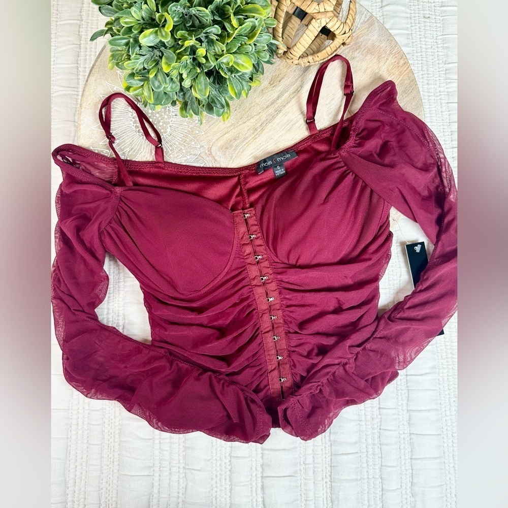 Moa Moa Ruched Bodice Crop Top in Burgundy Size Small NWT - Picture 5 of 10